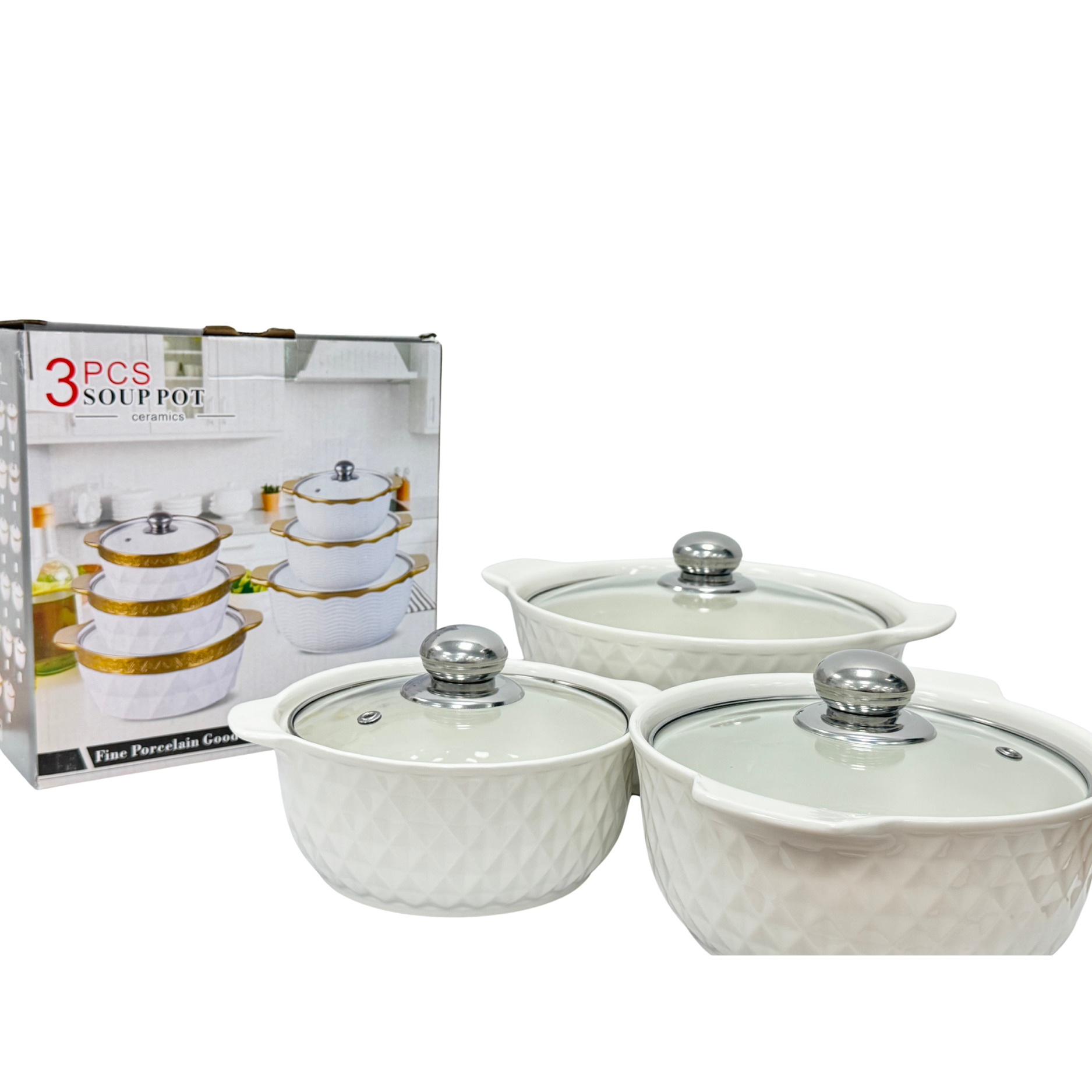 3 Pcs Ceramic Pots - طقم من 3 أواني سيراميك